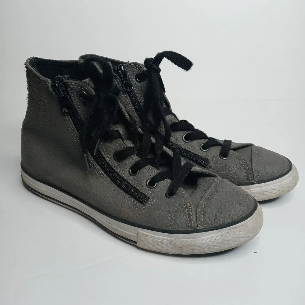 Converse gray leather high top sneakers with side zips size 4